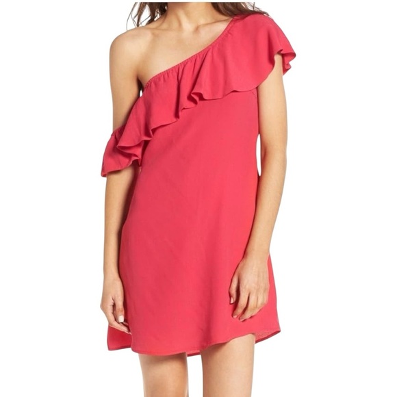 ASTR The Label New NWOT Pink One Shoulder Ruffle Mini Dress Size Large - Picture 1 of 8